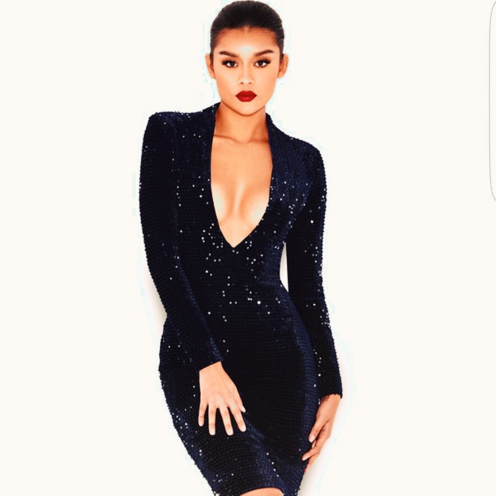 House of CB Deep plunge neck dress